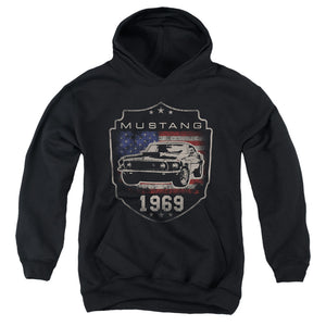 AN OFFCIALLY LICENSED FORD MUSTANG 1969 FLAG YOUTH HOODIE BLACK