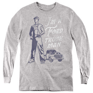 AN OFFCIALLY LICENSED FORD FORD TRUCK MAN CLASSIC YOUTH LONG SLEEVE T-SHIRT ATHLETIC HEATHER