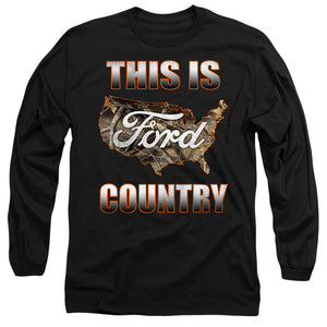 AN OFFCIALLY LICENSED FORD GO FURTHER ORANGE CAMO MEN'S LONG SLEEVE T-SHIRT BLACK