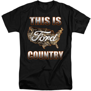 AN OFFCIALLY LICENSED FORD GO FURTHER ORANGE CAMO MEN'S TALL FIT T-SHIRT BLACK