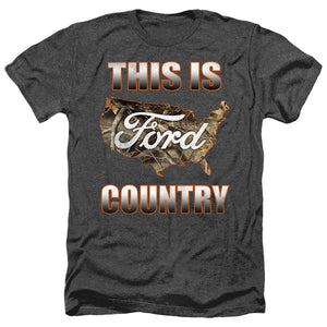 AN OFFCIALLY LICENSED FORD GO FURTHER ORANGE CAMO MEN'S HEATHER T-SHIRT CHARCOAL