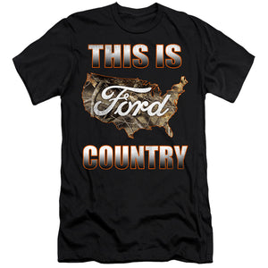 AN OFFCIALLY LICENSED FORD GO FURTHER ORANGE CAMO MEN'S PREMIUM SLIM FIT T-SHIRT BLACK