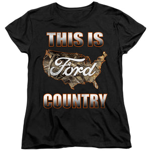 AN OFFCIALLY LICENSED FORD GO FURTHER ORANGE CAMO WOMEN'S REGULAR FIT T-SHIRT BLACK