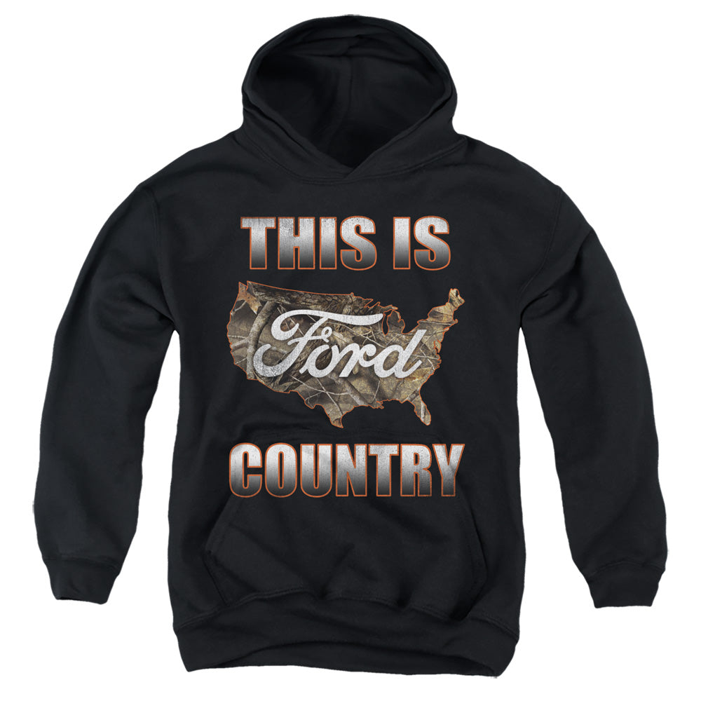 AN OFFCIALLY LICENSED FORD GO FURTHER ORANGE CAMO YOUTH HOODIE BLACK