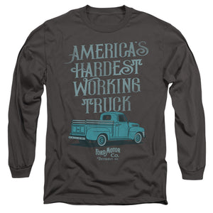 AN OFFCIALLY LICENSED FORD VINTAGE AMERICA'S HARDEST WORKING TRUCK MEN'S LONG SLEEVE T-SHIRT CHARCOAL