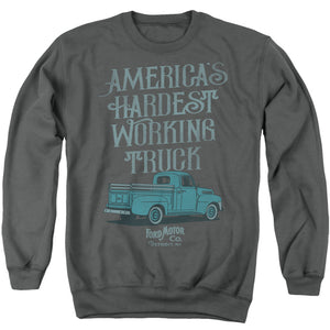 AN OFFCIALLY LICENSED FORD VINTAGE AMERICA'S HARDEST WORKING TRUCK ADULT UNISEX CREWNECK SWEATSHIRT CHARCOAL