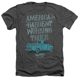 AN OFFCIALLY LICENSED FORD VINTAGE AMERICA'S HARDEST WORKING TRUCK MEN'S HEATHER T-SHIRT CHARCOAL