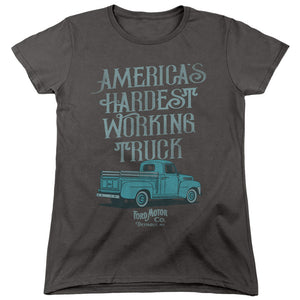 AN OFFCIALLY LICENSED FORD VINTAGE AMERICA'S HARDEST WORKING TRUCK WOMEN'S REGULAR FIT T-SHIRT CHARCOAL