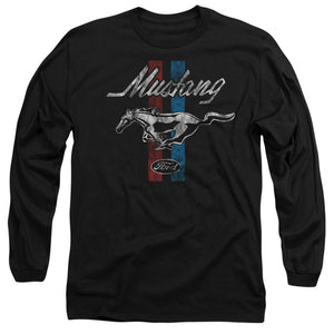 AN OFFCIALLY LICENSED FORD MUSTANG MUSTANG STRIPES MEN'S LONG SLEEVE T-SHIRT BLACK