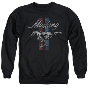 AN OFFCIALLY LICENSED FORD MUSTANG MUSTANG STRIPES ADULT UNISEX CREWNECK SWEATSHIRT BLACK
