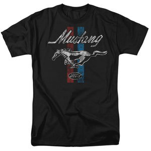 AN OFFCIALLY LICENSED FORD MUSTANG MUSTANG STRIPES MEN'S REGULAR FIT T-SHIRT BLACK