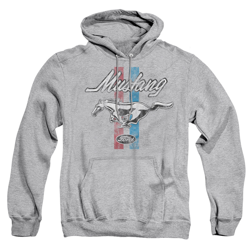 AN OFFCIALLY LICENSED FORD MUSTANG MUSTANG STRIPES ADULT UNISEX PULLOVER HOODIE ATHLETIC HEATHER