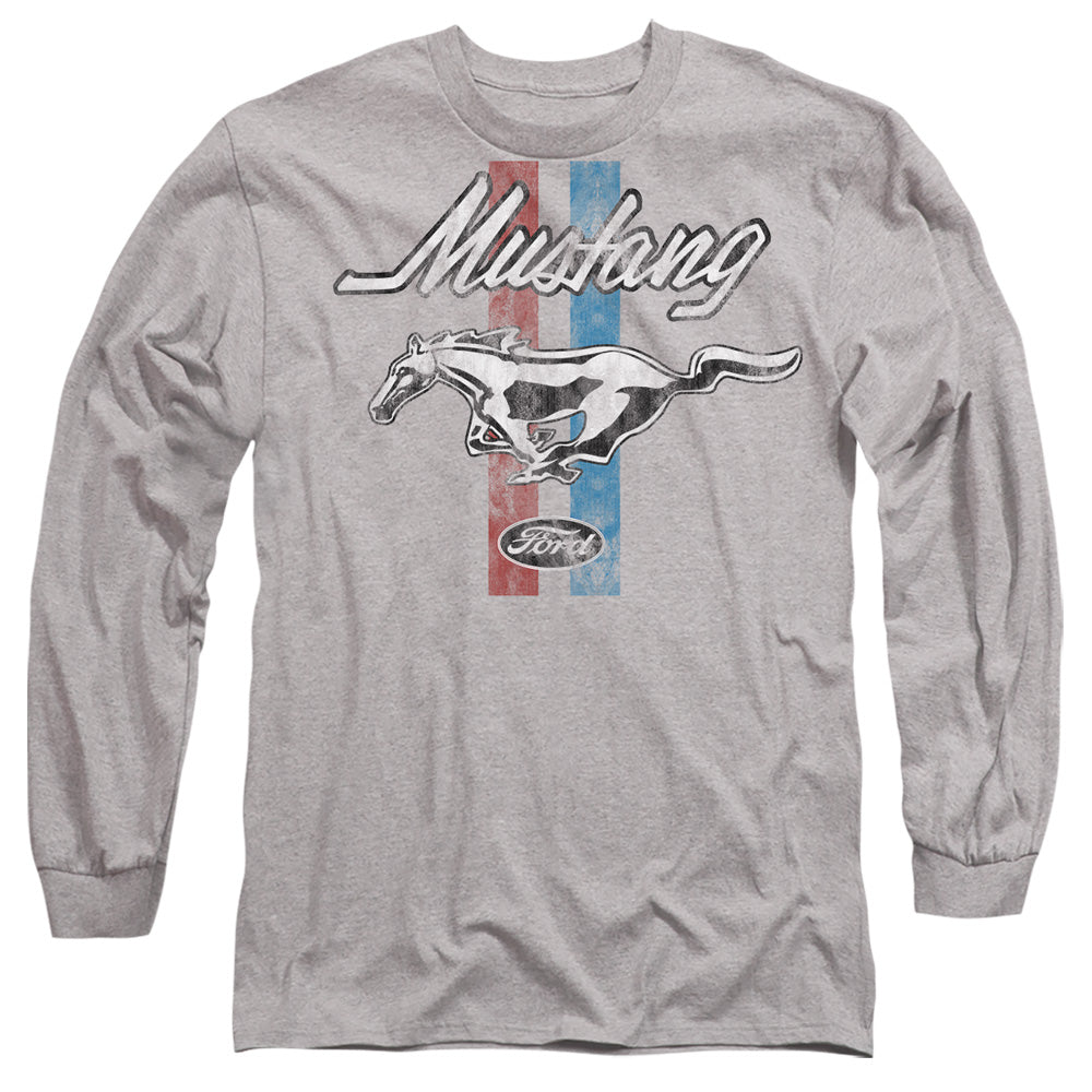 AN OFFCIALLY LICENSED FORD MUSTANG MUSTANG STRIPES MEN'S LONG SLEEVE T-SHIRT ATHLETIC HEATHER
