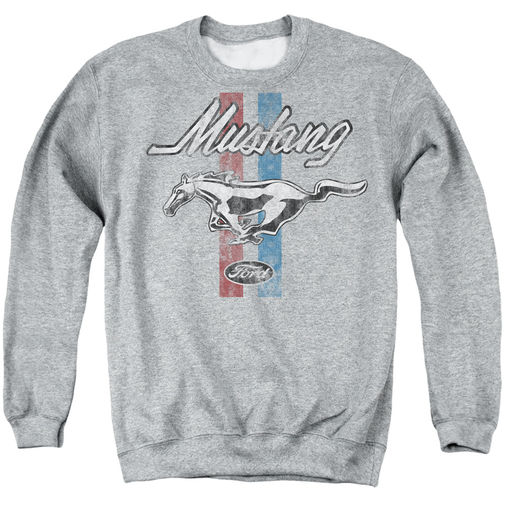 AN OFFCIALLY LICENSED FORD MUSTANG MUSTANG STRIPES ADULT UNISEX CREWNECK SWEATSHIRT ATHLETIC HEATHER