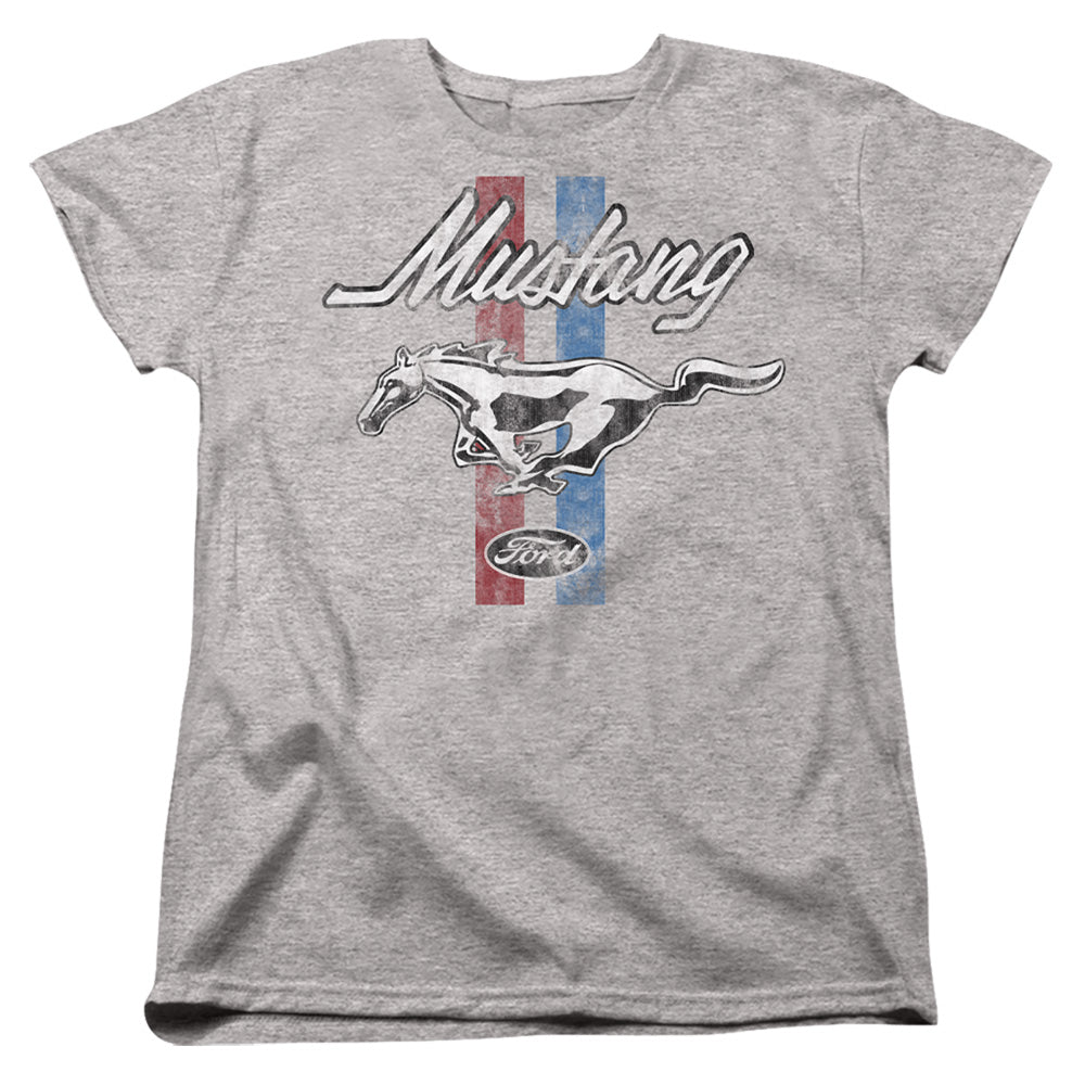 AN OFFCIALLY LICENSED FORD MUSTANG MUSTANG STRIPES WOMEN'S REGULAR FIT T-SHIRT ATHLETIC HEATHER