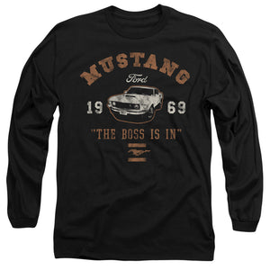 AN OFFCIALLY LICENSED FORD MUSTANG MUSTANG THE BOSS IS IN MEN'S LONG SLEEVE T-SHIRT BLACK