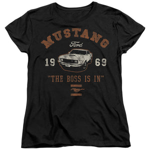 AN OFFCIALLY LICENSED FORD MUSTANG MUSTANG THE BOSS IS IN WOMEN'S REGULAR FIT T-SHIRT BLACK