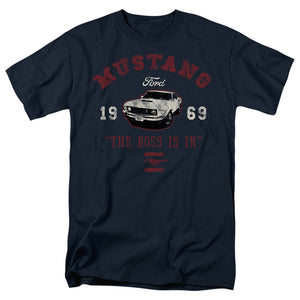 AN OFFCIALLY LICENSED FORD MUSTANG MUSTANG THE BOSS IS IN MEN'S REGULAR FIT T-SHIRT NAVY