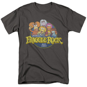 AN OFFCIALLY LICENSED FRAGGLE ROCK CIRCLE LOGO MEN'S REGULAR FIT T-SHIRT CHARCOAL