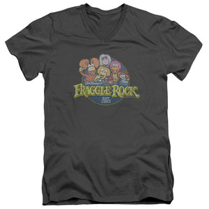 AN OFFCIALLY LICENSED FRAGGLE ROCK CIRCLE LOGO MEN'S V-NECK T-SHIRT CHARCOAL