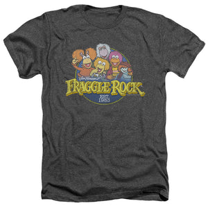 AN OFFCIALLY LICENSED FRAGGLE ROCK CIRCLE LOGO MEN'S HEATHER T-SHIRT CHARCOAL