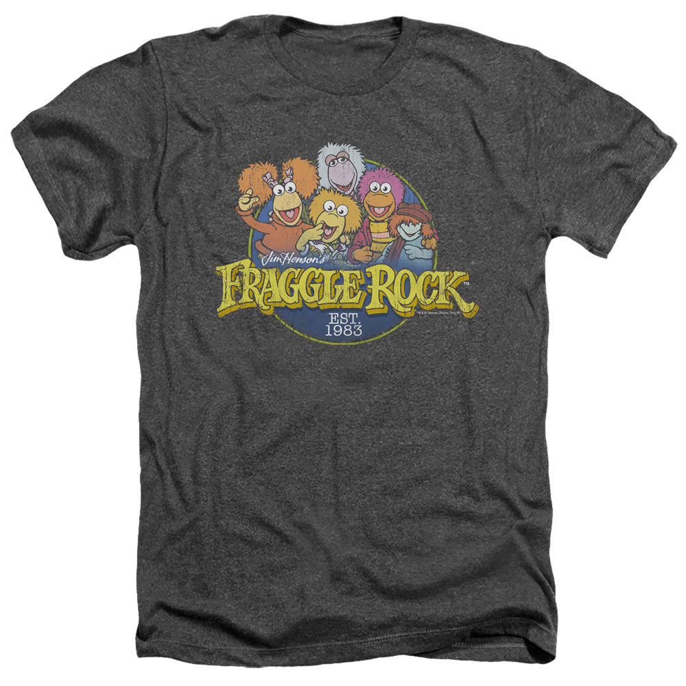 AN OFFCIALLY LICENSED FRAGGLE ROCK CIRCLE LOGO MEN'S HEATHER T-SHIRT CHARCOAL