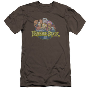 AN OFFCIALLY LICENSED FRAGGLE ROCK CIRCLE LOGO MEN'S PREMIUM SLIM FIT T-SHIRT CHARCOAL
