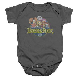 AN OFFCIALLY LICENSED FRAGGLE ROCK CIRCLE LOGO BABY BODYSUIT CHARCOAL