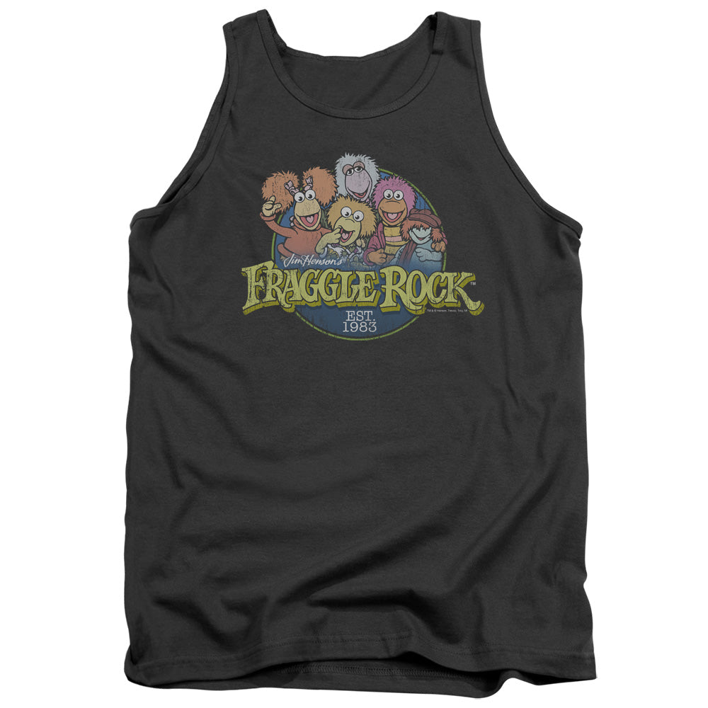 AN OFFCIALLY LICENSED FRAGGLE ROCK CIRCLE LOGO ADULT UNISEX TANK TOP CHARCOAL