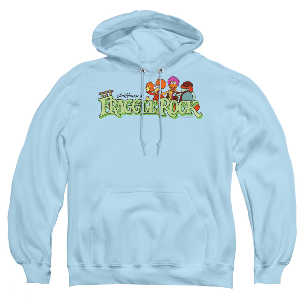 AN OFFCIALLY LICENSED FRAGGLE ROCK LEAF LOGO ADULT UNISEX PULLOVER HOODIE LIGHT BLUE