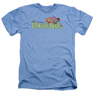 AN OFFCIALLY LICENSED FRAGGLE ROCK LEAF LOGO MEN'S HEATHER T-SHIRT LIGHT BLUE