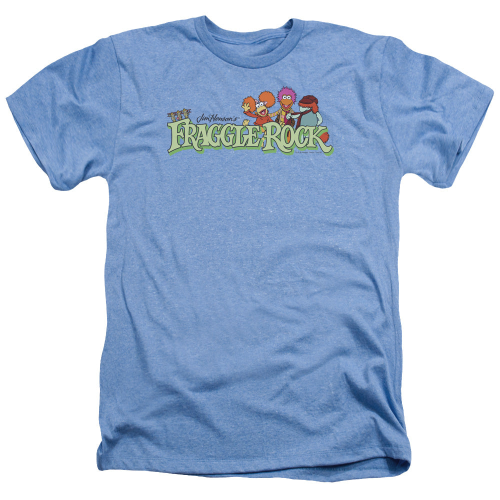 AN OFFCIALLY LICENSED FRAGGLE ROCK LEAF LOGO MEN'S HEATHER T-SHIRT LIGHT BLUE