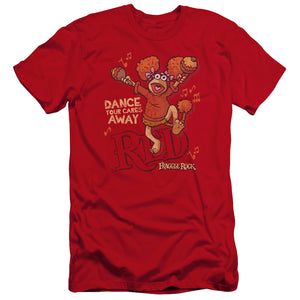 AN OFFCIALLY LICENSED FRAGGLE ROCK DANCE MEN'S PREMIUM SLIM FIT T-SHIRT RED