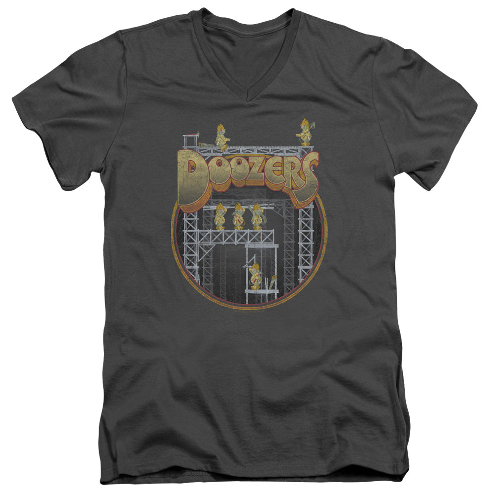 AN OFFCIALLY LICENSED FRAGGLE ROCK DOOZERS CONSTRUCTION MEN'S V-NECK T-SHIRT CHARCOAL