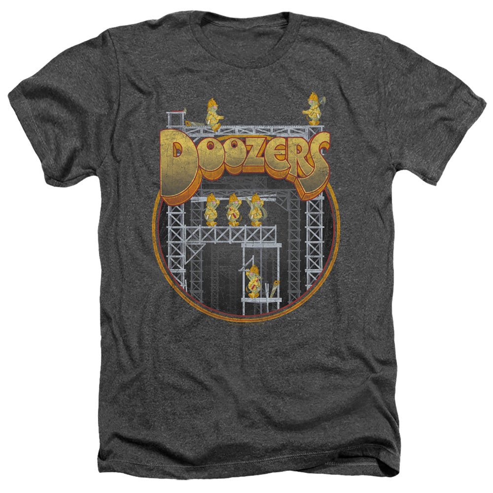 AN OFFCIALLY LICENSED FRAGGLE ROCK DOOZERS CONSTRUCTION MEN'S HEATHER T-SHIRT CHARCOAL