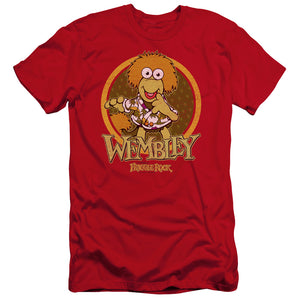 AN OFFCIALLY LICENSED FRAGGLE ROCK WEMBLEY CIRCLE MEN'S PREMIUM SLIM FIT T-SHIRT RED