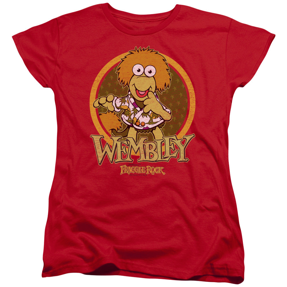 AN OFFCIALLY LICENSED FRAGGLE ROCK WEMBLEY CIRCLE WOMEN'S REGULAR FIT T-SHIRT RED