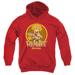AN OFFCIALLY LICENSED FRAGGLE ROCK WEMBLEY CIRCLE YOUTH HOODIE RED