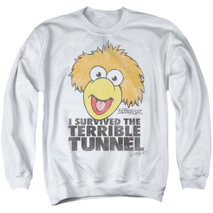 AN OFFCIALLY LICENSED FRAGGLE ROCK TERRIBLE TUNNEL ADULT UNISEX CREWNECK SWEATSHIRT WHITE