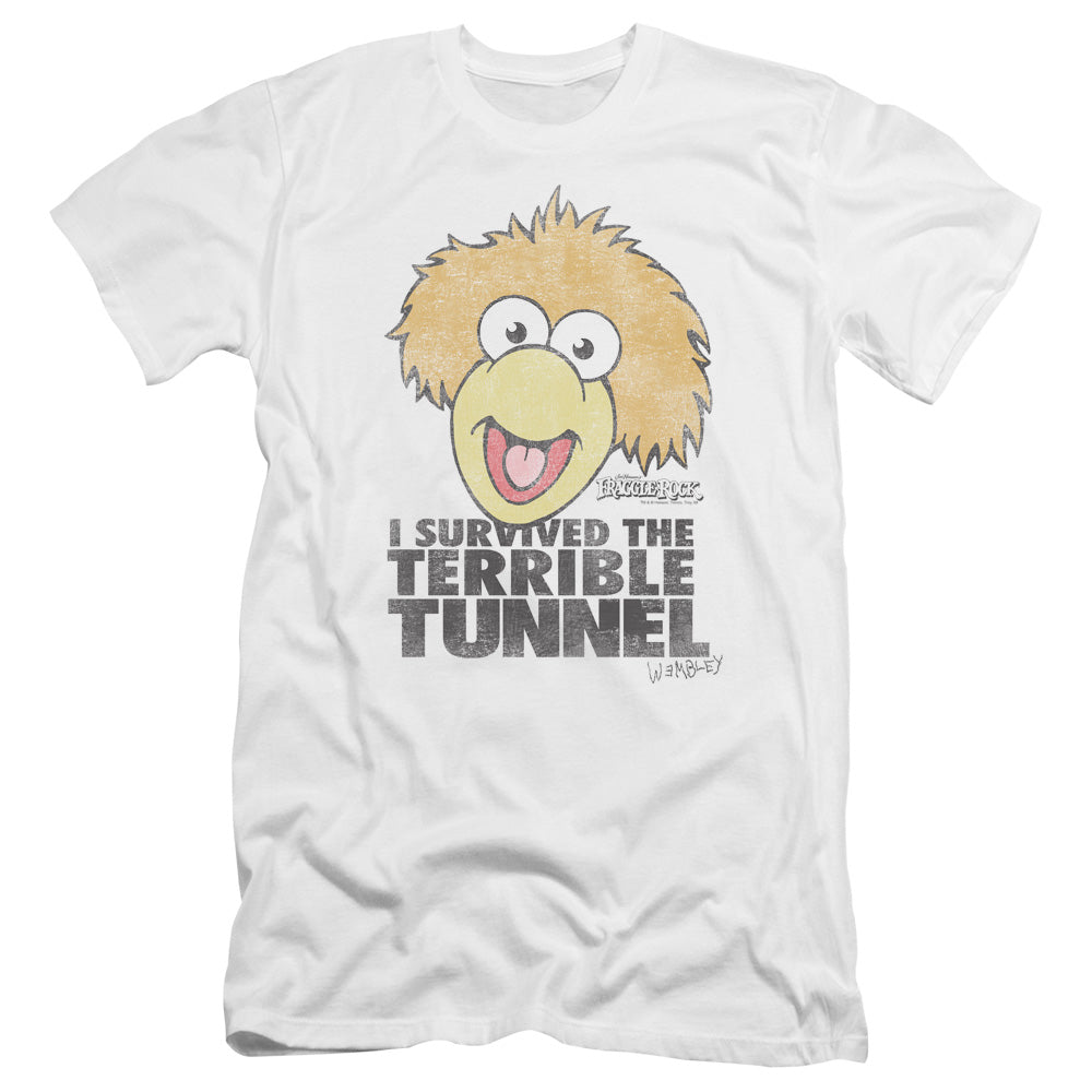 AN OFFCIALLY LICENSED FRAGGLE ROCK TERRIBLE TUNNEL MEN'S PREMIUM SLIM FIT T-SHIRT WHITE