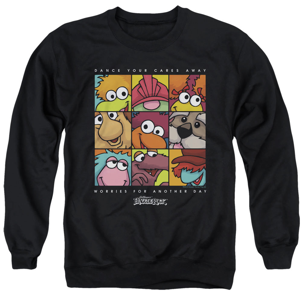 AN OFFCIALLY LICENSED FRAGGLE ROCK SQUARED ADULT UNISEX CREWNECK SWEATSHIRT BLACK