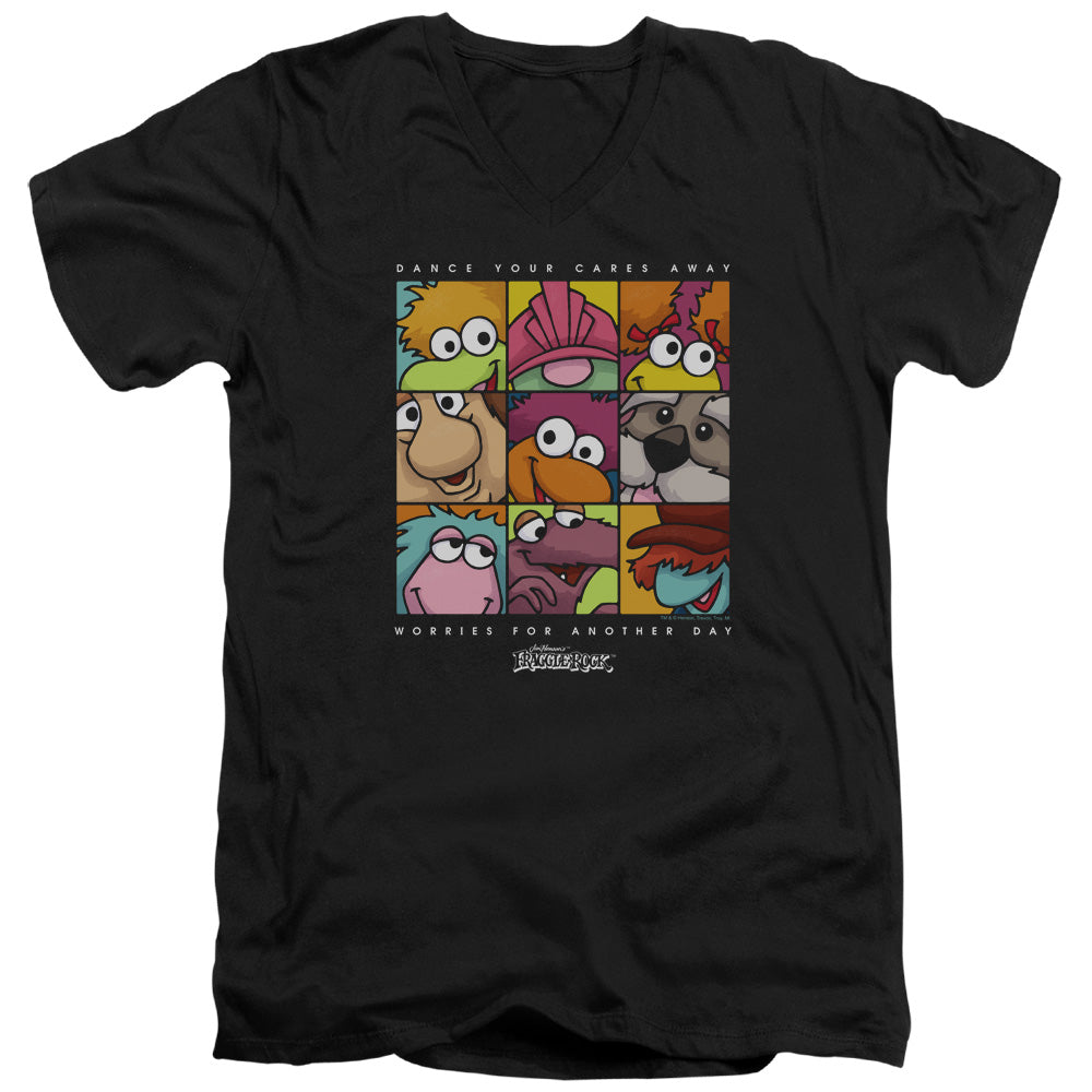 AN OFFCIALLY LICENSED FRAGGLE ROCK SQUARED MEN'S V-NECK T-SHIRT BLACK