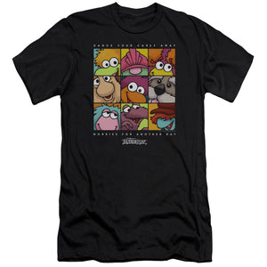 AN OFFCIALLY LICENSED FRAGGLE ROCK SQUARED MEN'S PREMIUM SLIM FIT T-SHIRT BLACK