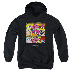 AN OFFCIALLY LICENSED FRAGGLE ROCK SQUARED YOUTH HOODIE BLACK
