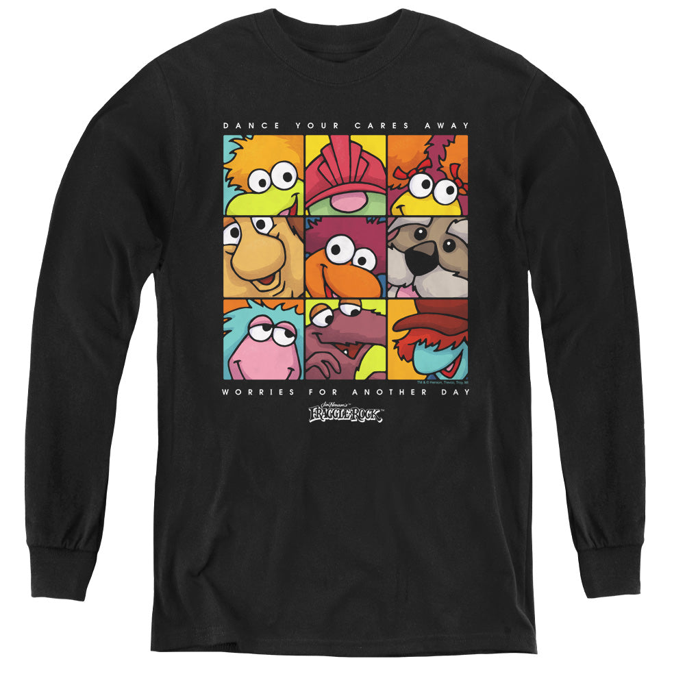 AN OFFCIALLY LICENSED FRAGGLE ROCK SQUARED YOUTH LONG SLEEVE T-SHIRT BLACK