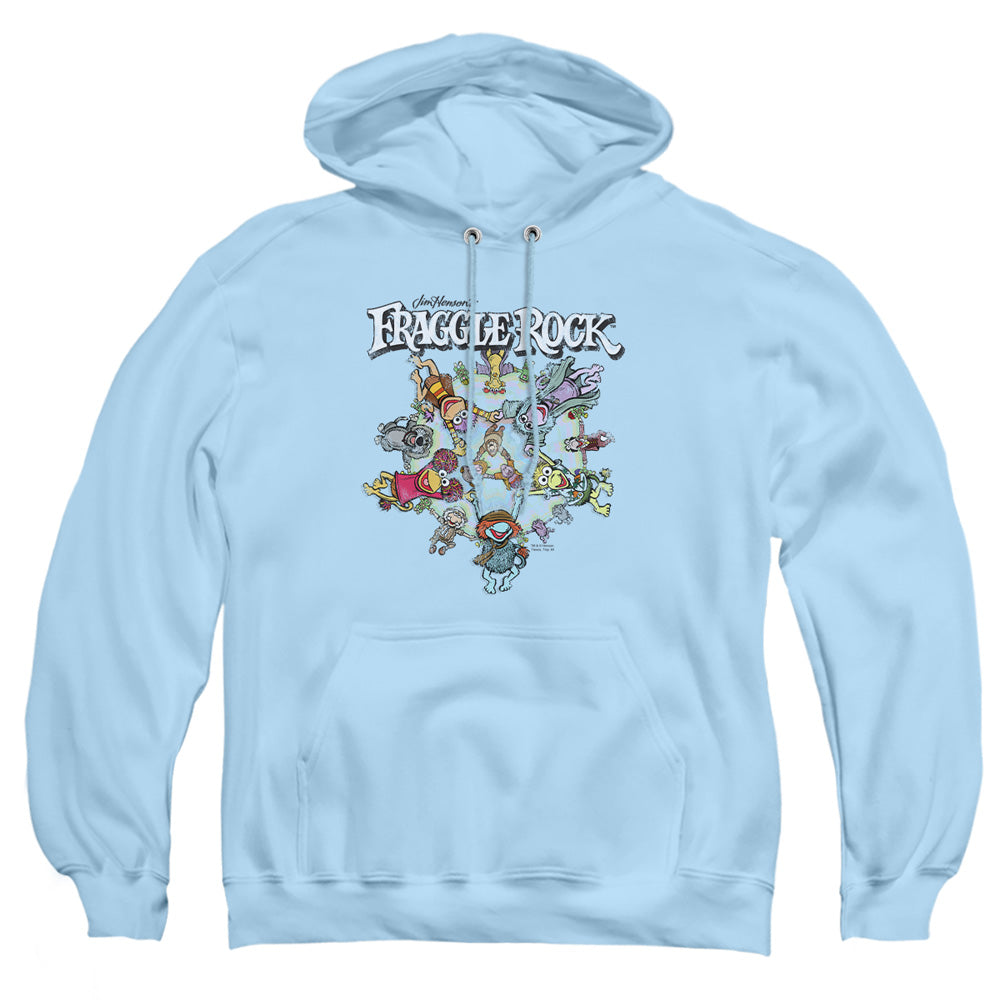 AN OFFCIALLY LICENSED FRAGGLE ROCK SPINNING GANG ADULT UNISEX PULLOVER HOODIE LIGHT BLUE