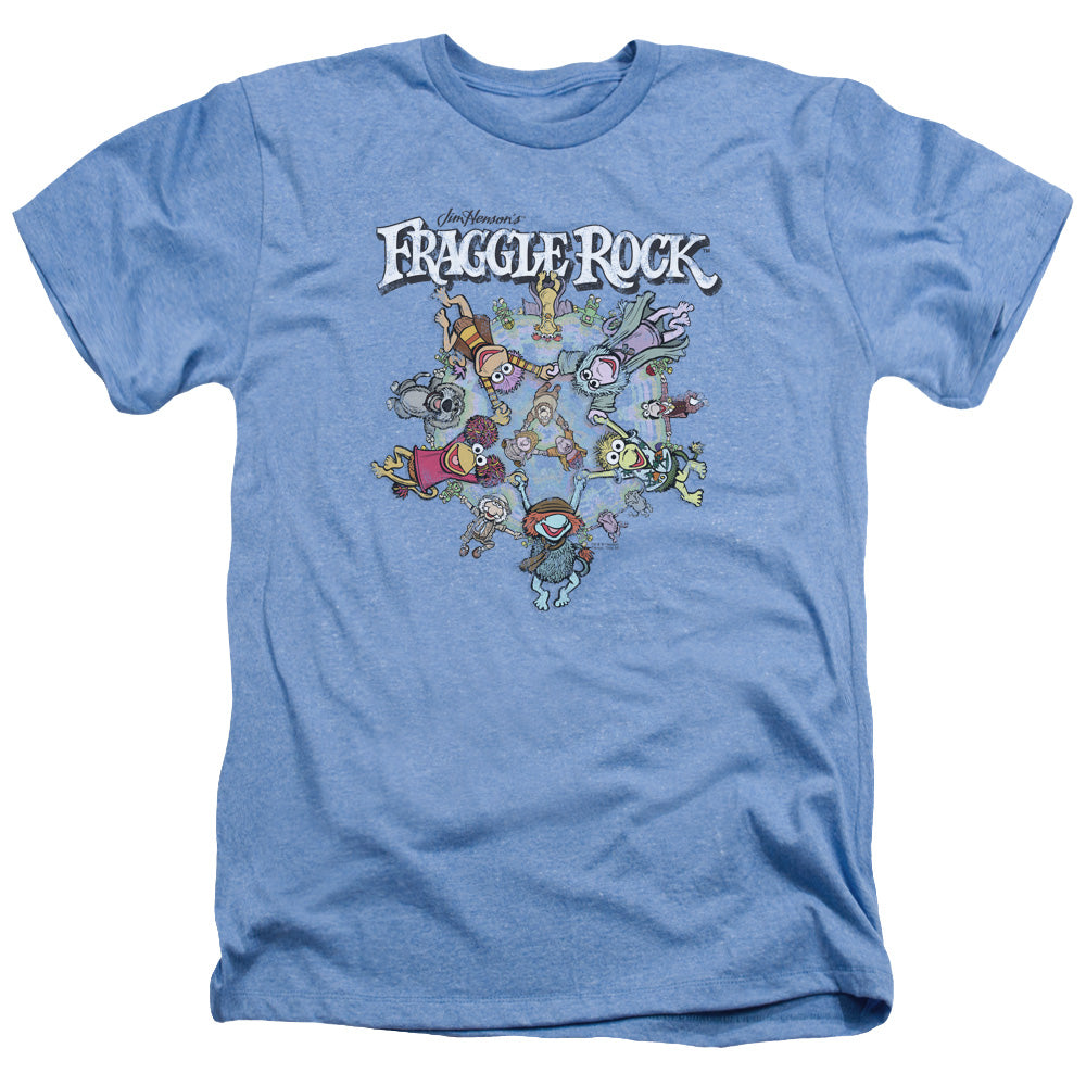 AN OFFCIALLY LICENSED FRAGGLE ROCK SPINNING GANG MEN'S HEATHER T-SHIRT LIGHT BLUE