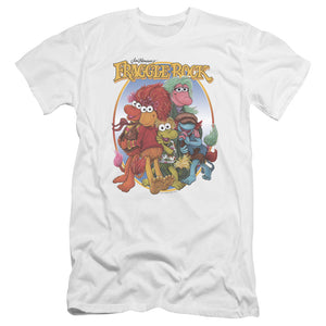 AN OFFCIALLY LICENSED FRAGGLE ROCK GROUP HUG MEN'S PREMIUM SLIM FIT T-SHIRT WHITE