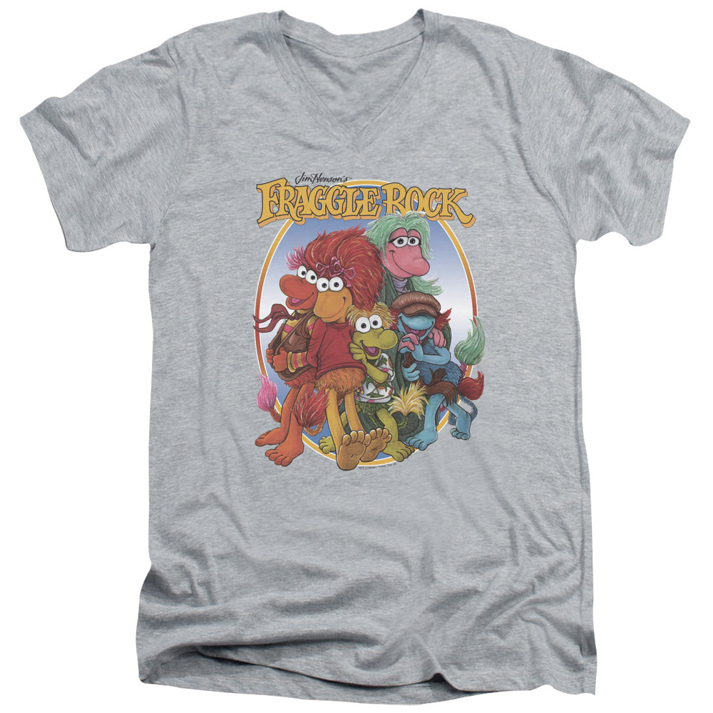 AN OFFCIALLY LICENSED FRAGGLE ROCK GROUP HUG MEN'S V-NECK T-SHIRT ATHLETIC HEATHER