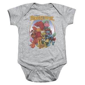 AN OFFCIALLY LICENSED FRAGGLE ROCK GROUP HUG BABY BODYSUIT ATHLETIC HEATHER